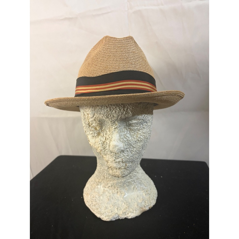 Stetson Roland Fedora Hat Mens 7 Sand  Straw Long Oval Striped Band